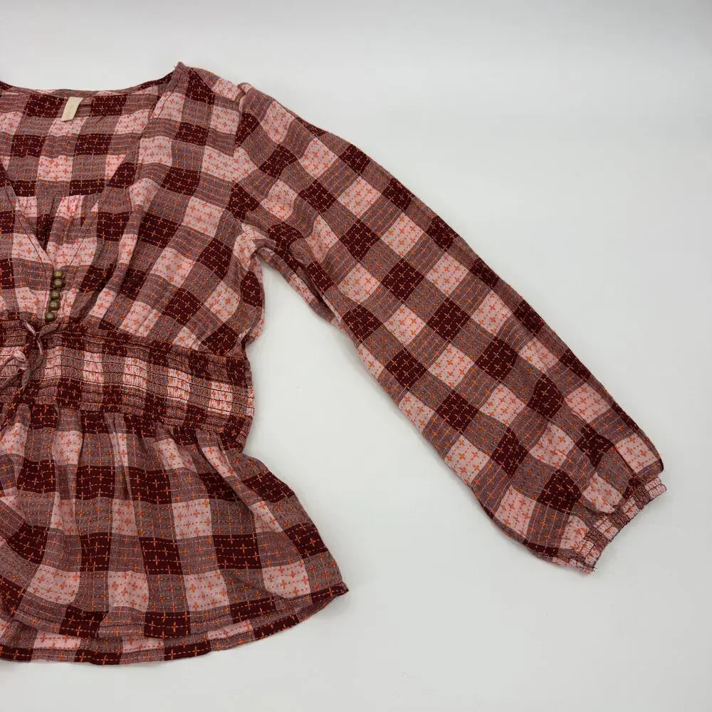 PILCRO by ANTHRO Smocked Swing Blouse Size M V-Neck Wool Blend Boho Festival - Picture 3 of 10